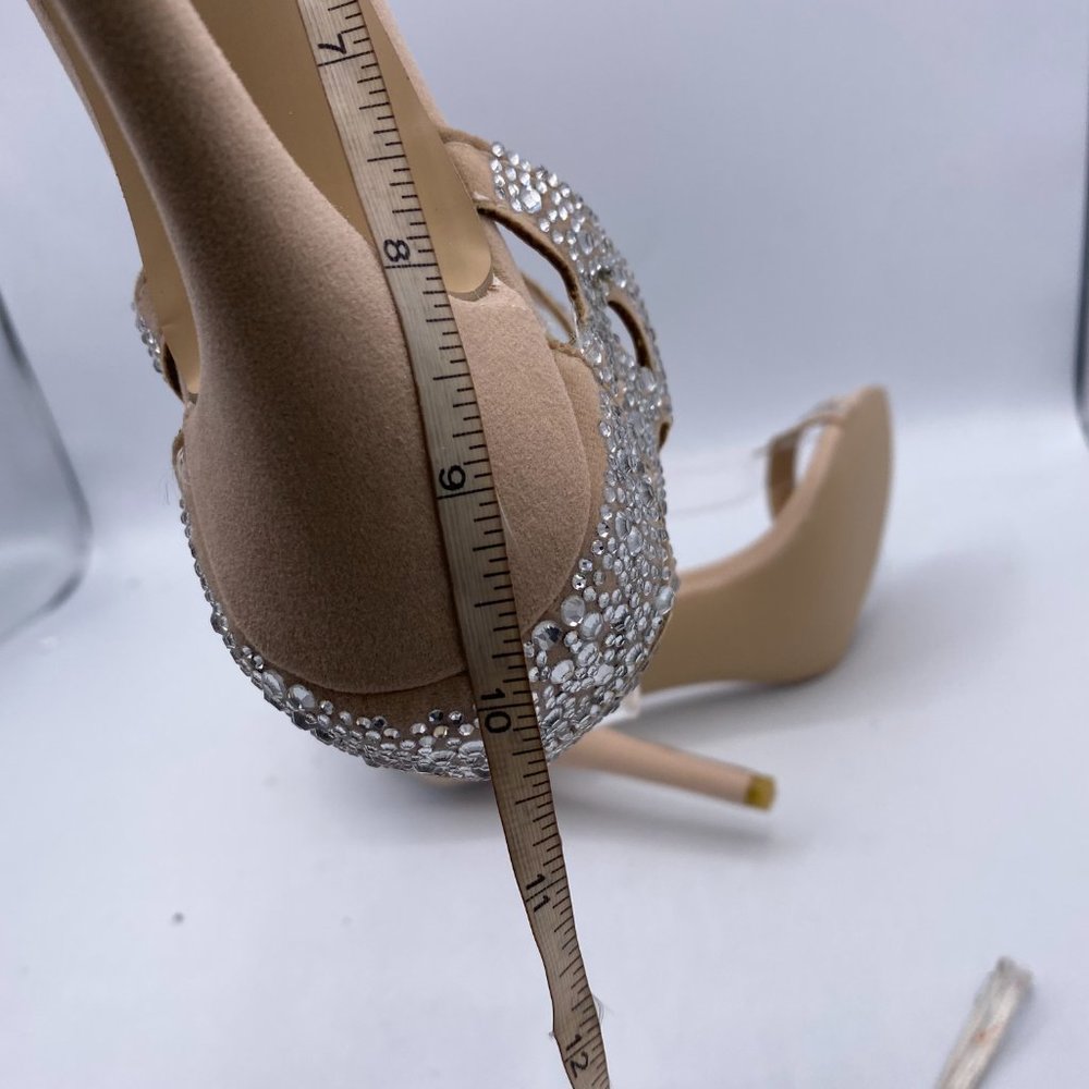 FSJ Nude Rhinestone Stiletto Heels Bridal Sandals - Picture 10 of 15